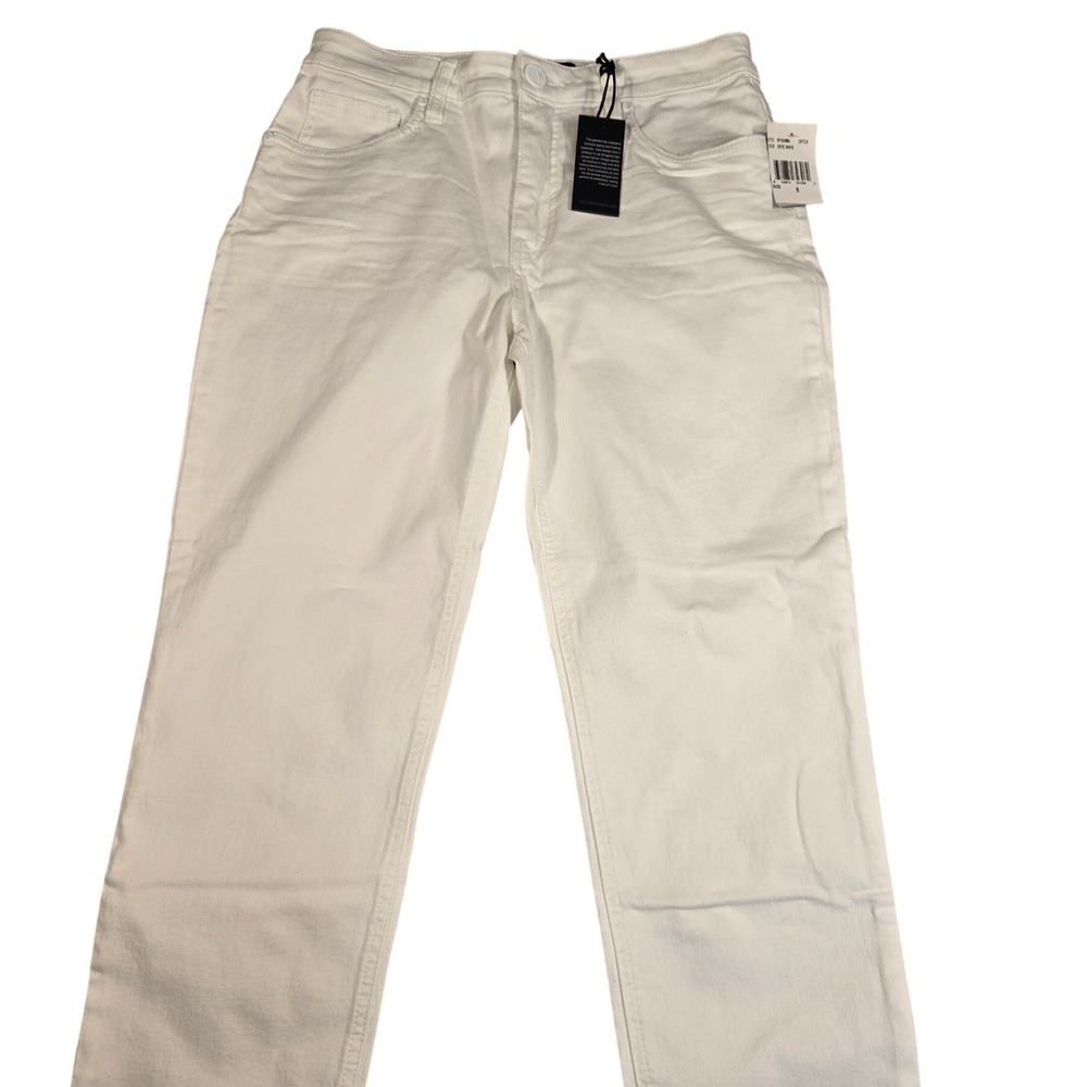 KUT from the Kloth Rachael High Rise Fab Ab Mom Jeans Optic White Raw Hem 6 NEW